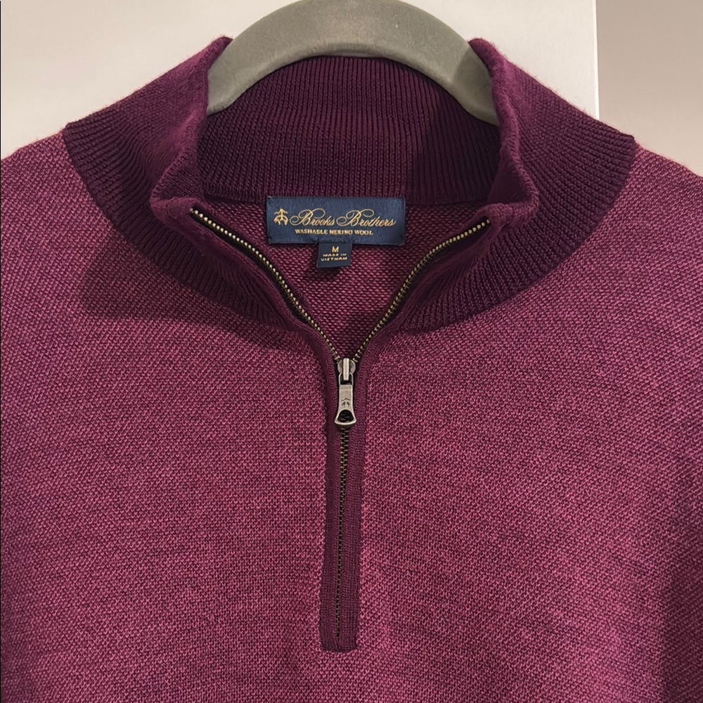 Brooks Brothers Men's Zip-Neck Sweater in Wine - Picture 3 of 6